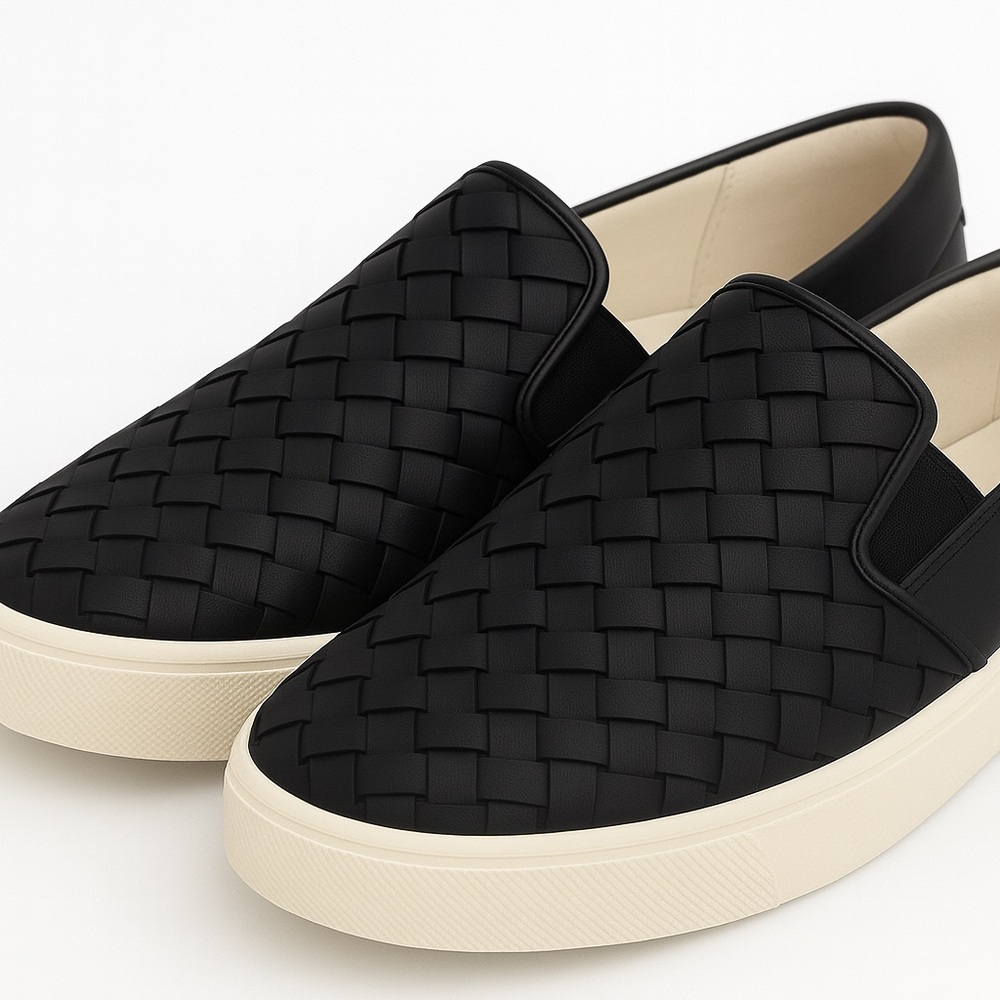 Sam Edelman Eda Slip-On Sneakers Black Woven Leather Size 8 - Picture 3 of 5